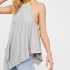 Free People Twin Peaks High Neck Halter Tank Top Gray Yellow size L
